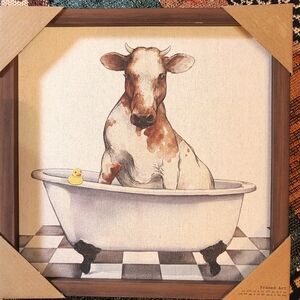 NWT Cow in Tub w/ Rubber Ducky Framed Canvas